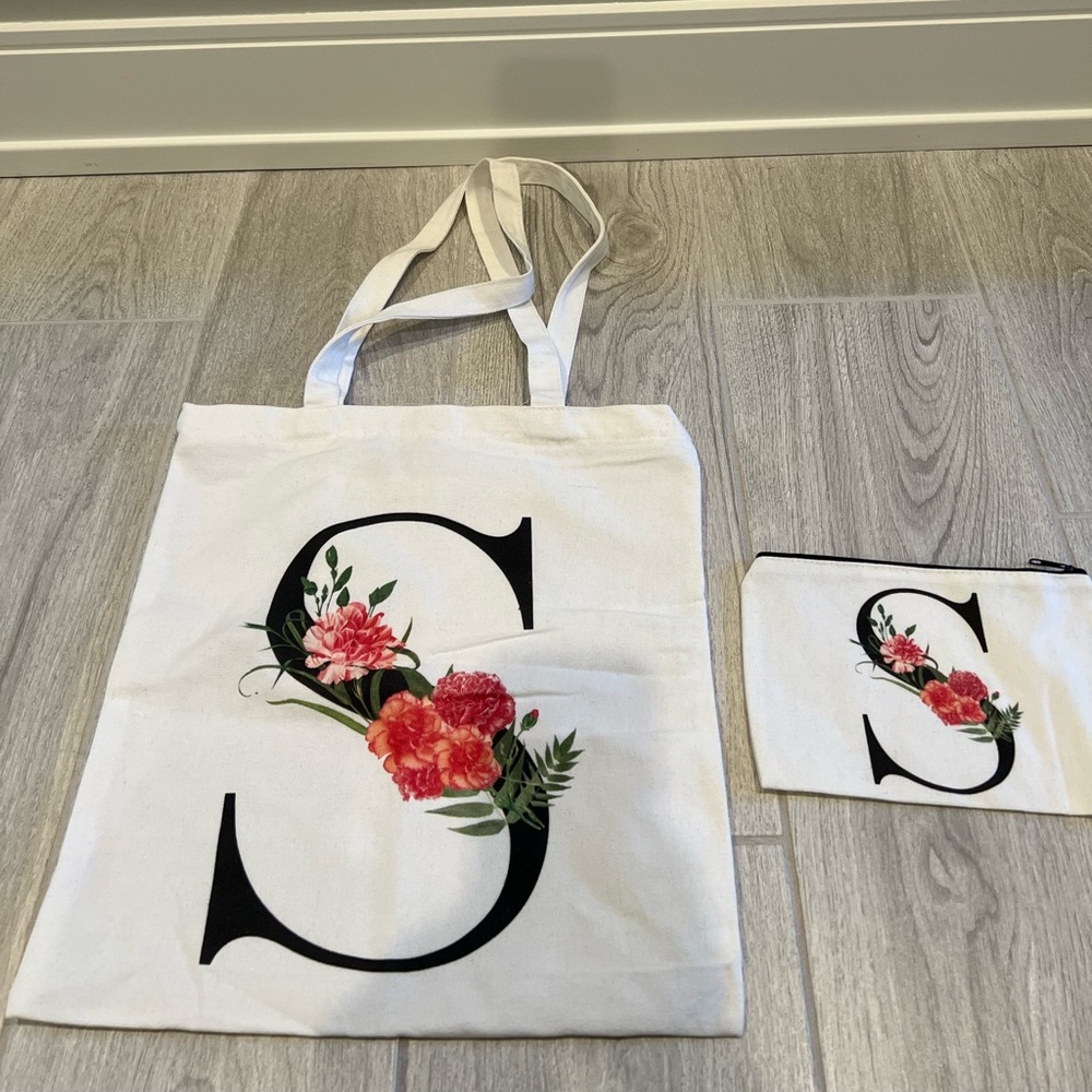 Floral ‘S’ Initial Tote and Pouch Set
